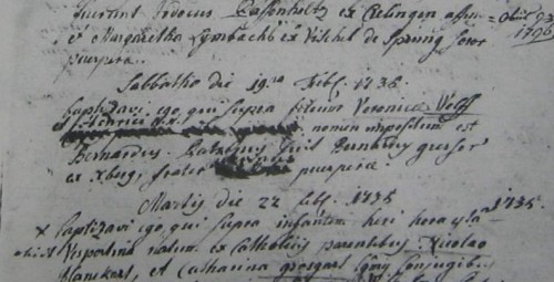 Abb.: 48  Taufurkunde Bernhard Wolff , 1735