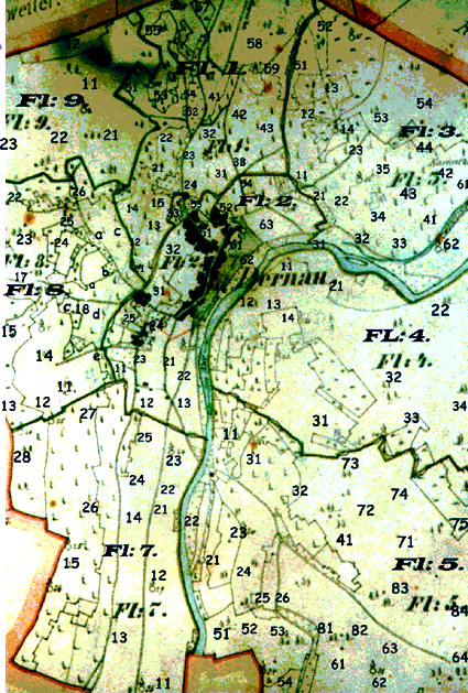 Abb.: 52  Flurnamen und Flurnummern in Dernau; in Karte v. 1826